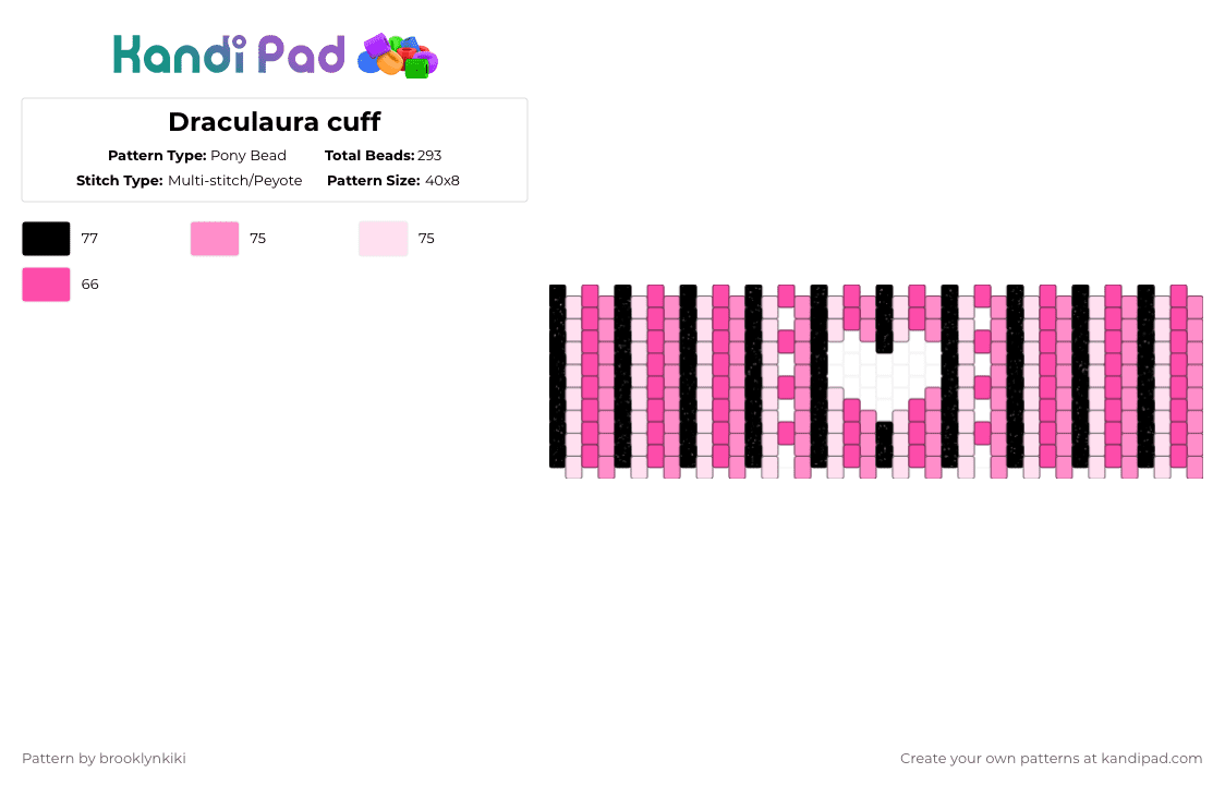 Draculaura cuff - Pony Bead Pattern by brooklynkiki on Kandi Pad - pink,white