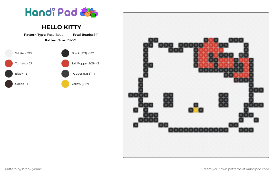 HELLO KITTY - Fuse Bead Pattern by brooklynkiki on Kandi Pad - white,red