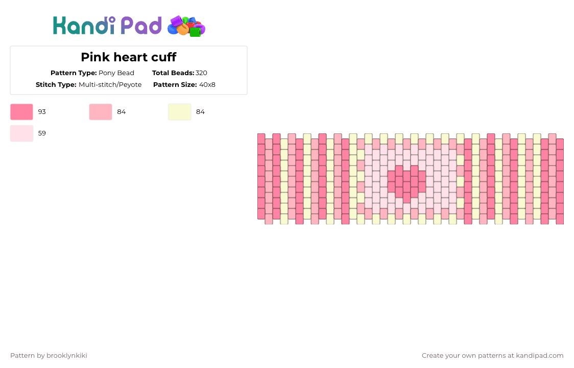 Pink heart cuff - Pony Bead Pattern by brooklynkiki on Kandi Pad - pink,white