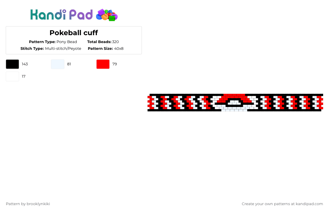 Pokeball cuff - Pony Bead Pattern by brooklynkiki on Kandi Pad - red,white