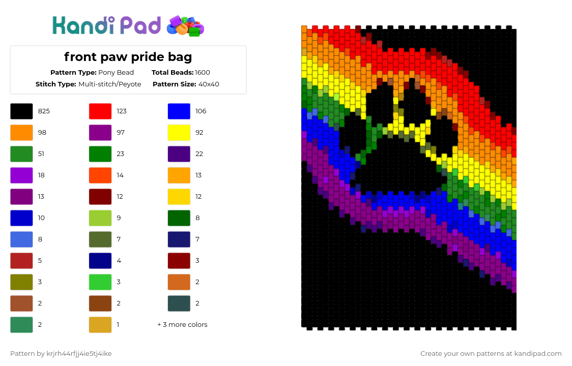 front paw pride bag - Pony Bead Pattern by krjrh44rfjj4ie5tj4ike on Kandi Pad - black,red,yellow,purple,colorful