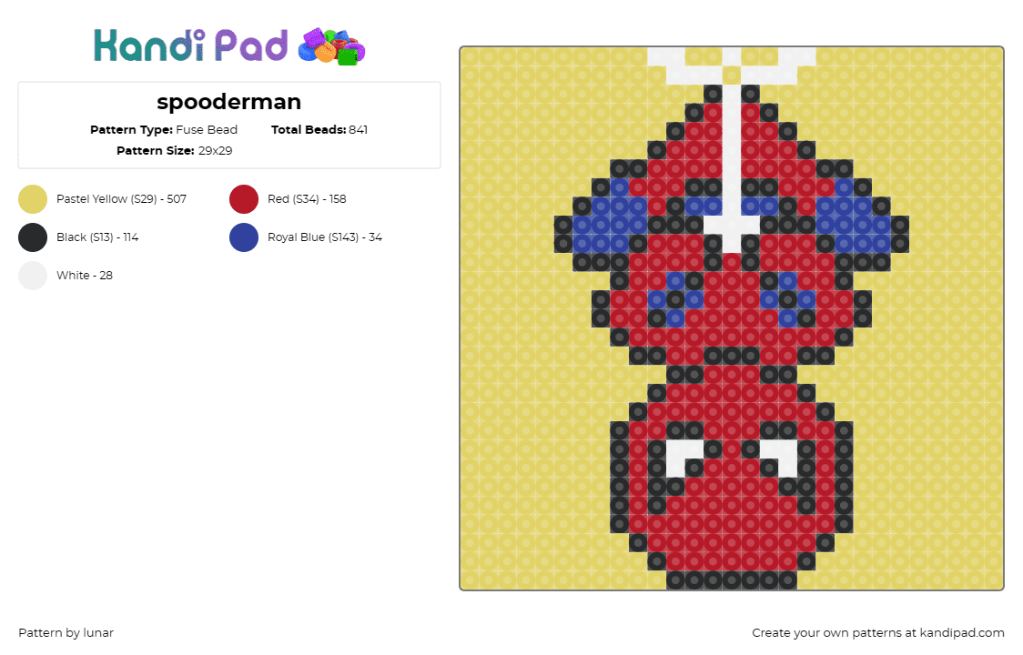 spooderman - Fuse Bead Pattern by lunar on Kandi Pad - spiderman,marvel,superhero,whimsical,playful,lighthearted,engaging,bright,red