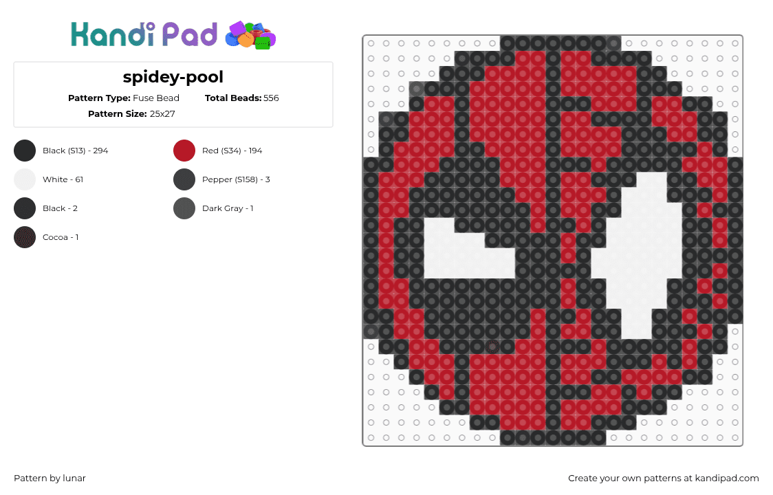 spidey-pool - Fuse Bead Pattern by lunar on Kandi Pad - black,red