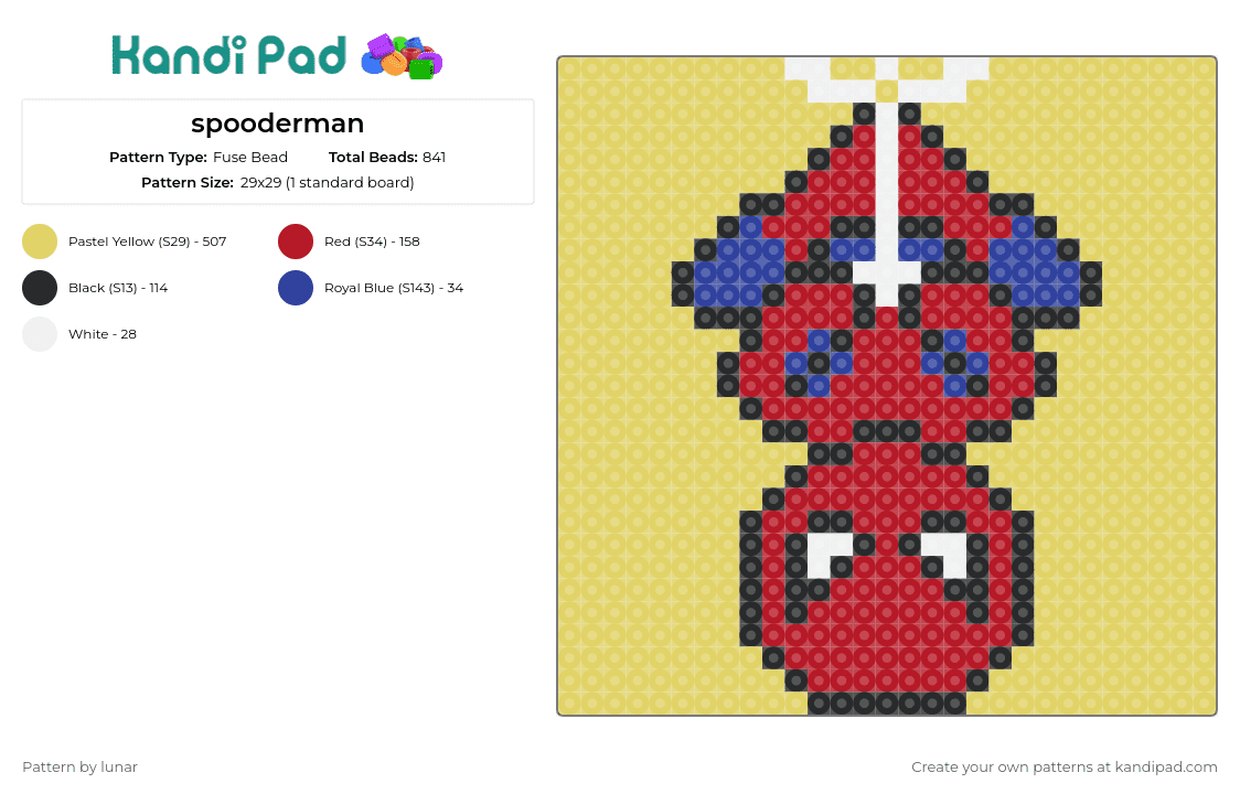 spooderman - Fuse Bead Pattern by lunar on Kandi Pad - spiderman,marvel,superhero,whimsical,playful,lighthearted,iconic,engaging,bright,red