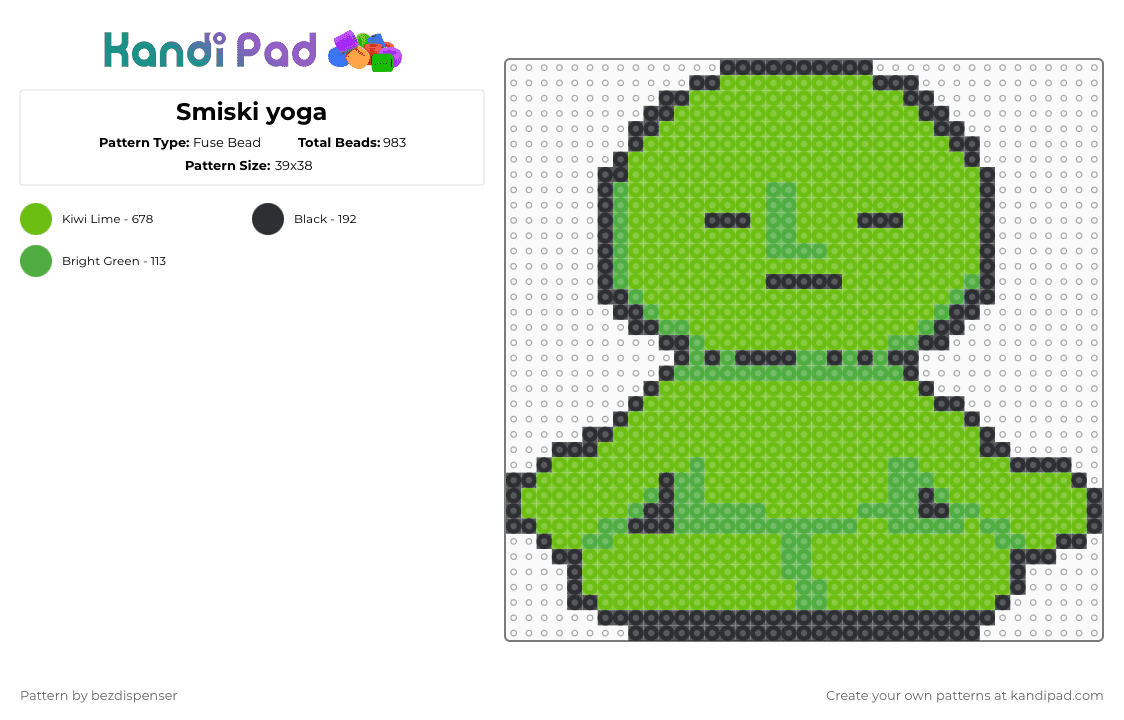 Smiski yoga - Fuse Bead Pattern by bezdispenser on Kandi Pad - yoga,meditation,smiski,green