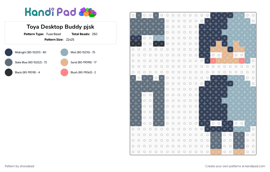 Toya Desktop Buddy pjsk - Fuse Bead Pattern by shoisdead on Kandi Pad - desktop buddy, gray, light blue, pjsk, project sekai, purple, sekai, toya, toya aoyagi, toya pjsk, toya project sekai