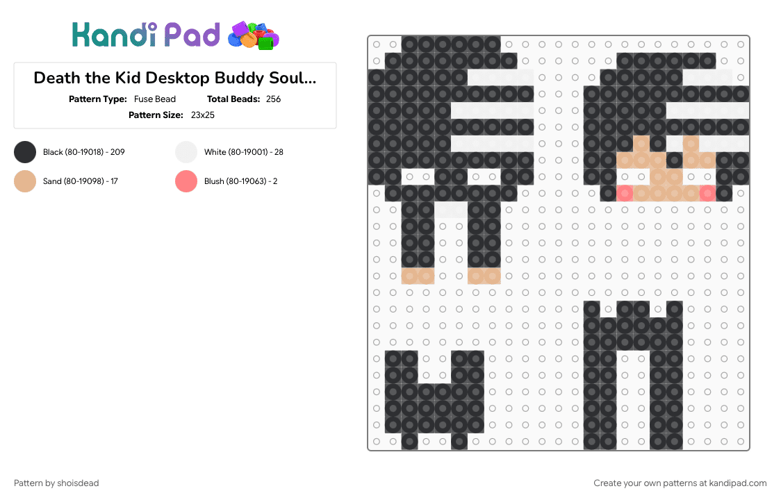 Death the Kid Desktop Buddy Soul eater - Fuse Bead Pattern by shoisdead on Kandi Pad - anime, beige, black, character, death the kid, death the kid soul eater, desktop buddy, dtk, dtk soul eater, soul eater, white