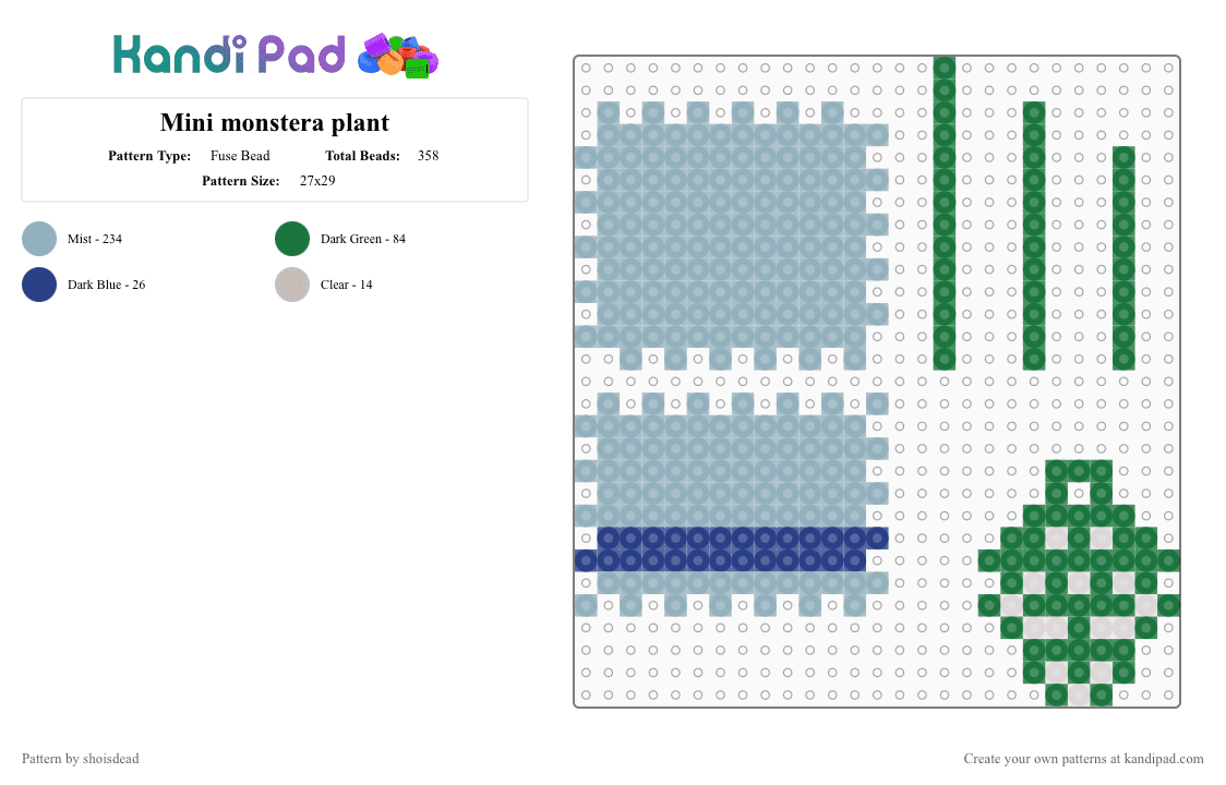 Mini monstera plant Fuse Bead Pattern - Kandi Pad | Kandi Patterns ...