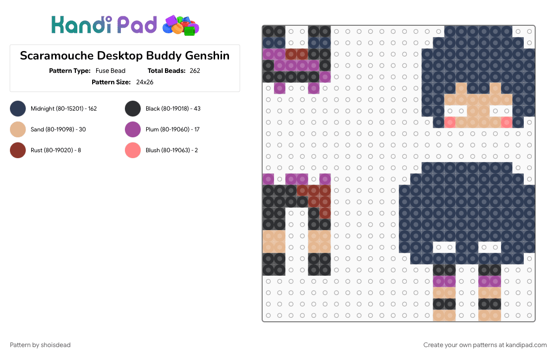 Scaramouche Desktop Buddy Genshin - Fuse Bead Pattern by shoisdead on Kandi Pad - desktop buddy, genshin, genshin impact, purple, scaramouche, scaramouche genshin, wanderer, wanderer genshin, wanderer genshin impact