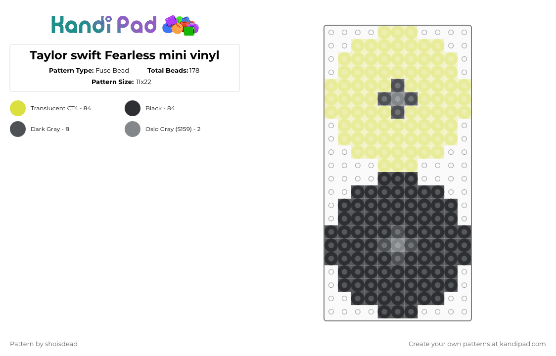 Taylor swift Fearless mini vinyl - Fuse Bead Pattern by shoisdead on Kandi Pad - fearless, fearless taylor swift, taylor swift, taylor swift fearless, vinyl, vinyls, yellow