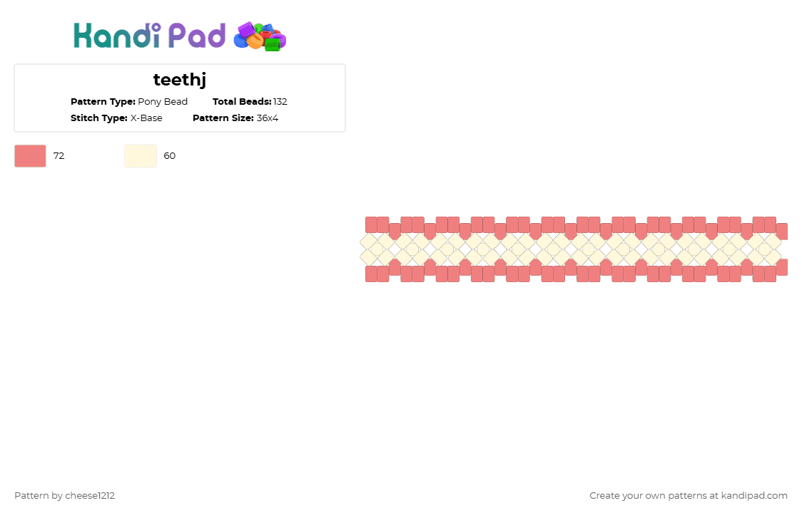 teethj - Pony Bead Pattern by cheese1212 on Kandi Pad - red, white