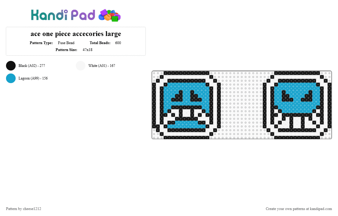 ace one piece accecories large - Fuse Bead Pattern by cheese1212 on Kandi Pad - light blue, white
