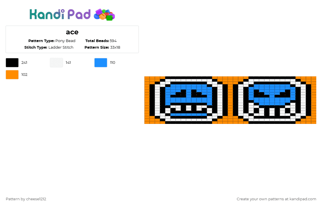 ace - Pony Bead Pattern by cheese1212 on Kandi Pad - light blue,orange