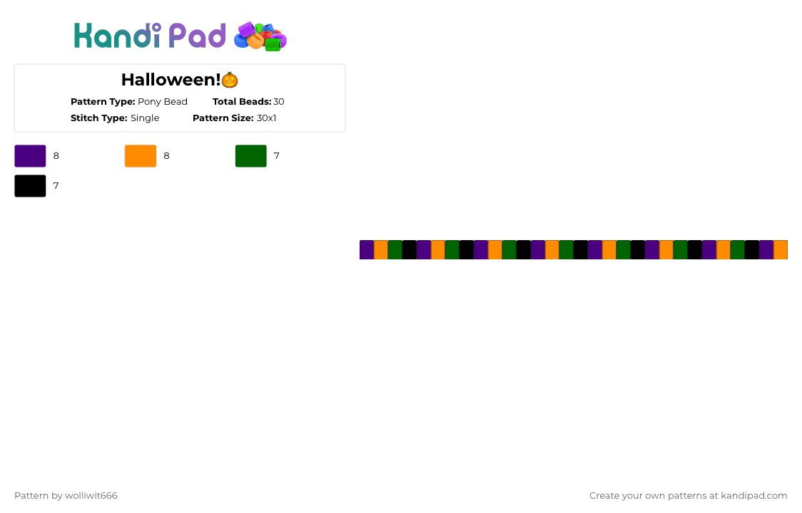 Halloween!🎃 - Pony Bead Pattern by wolliwit666 on Kandi Pad - purple,orange,halloween,holiday