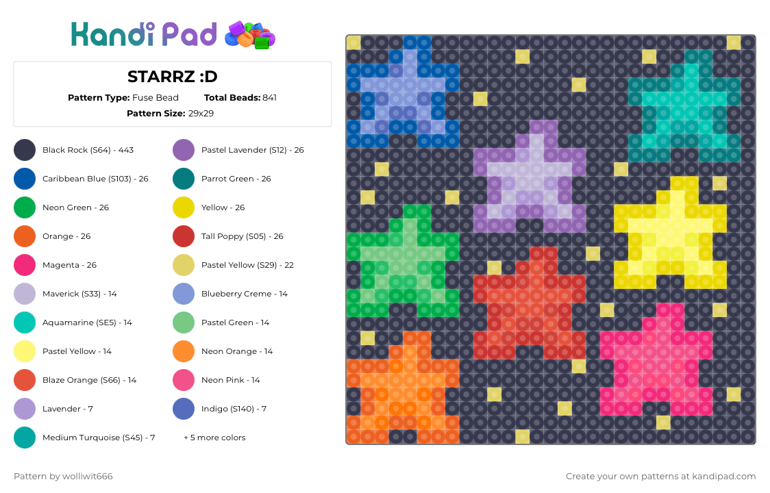 STARRZ :D - Fuse Bead Pattern by wolliwit666 on Kandi Pad - pink,purple,iz starz neon,plz tell meh,idk if it part of da challenge,plz comment if u think it iz