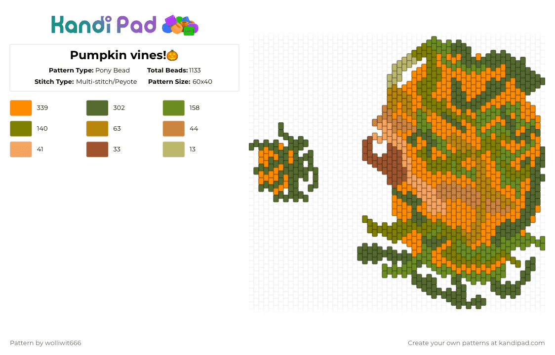 Pumpkin vines!🎃 - Pony Bead Pattern by wolliwit666 on Kandi Pad - gold,orange,halloween,pumpkin