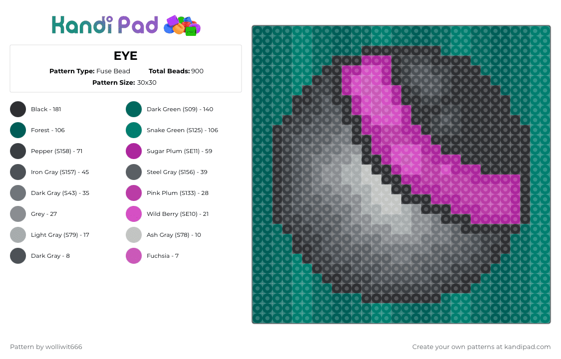 EYE - Fuse Bead Pattern by wolliwit666 on Kandi Pad - gray,teal,eye,eyeball
