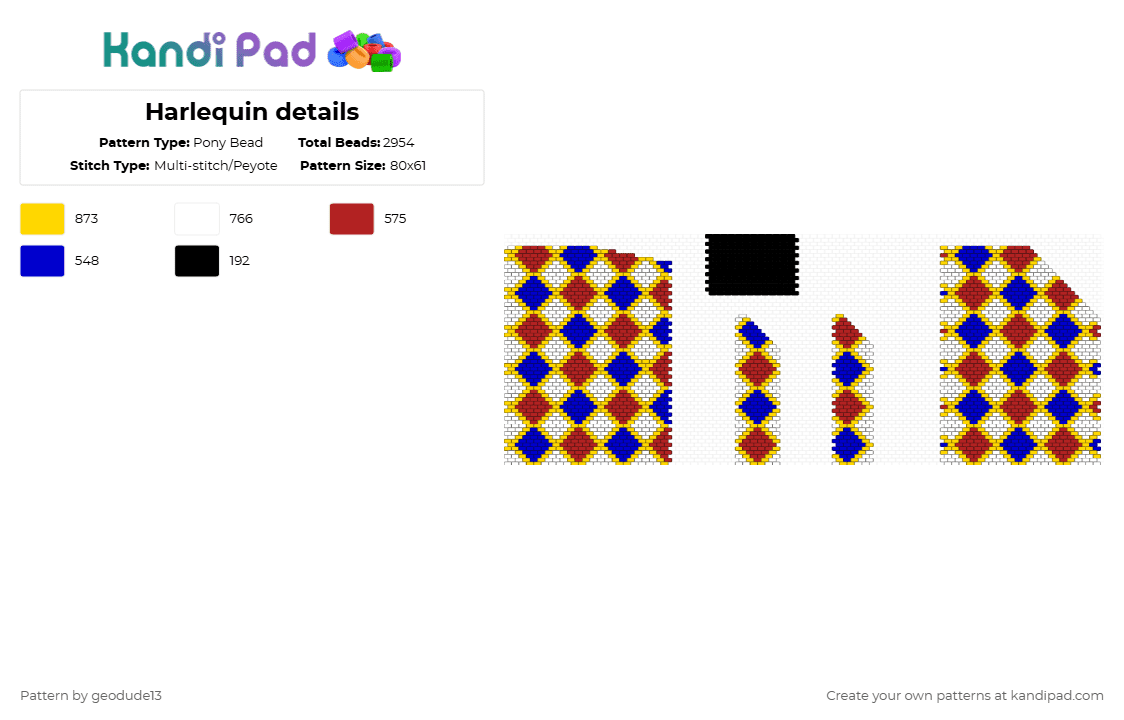 Harlequin details - Pony Bead Pattern by geodude13 on Kandi Pad - yellow