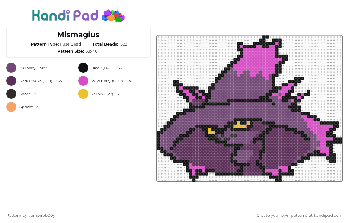 Mismagius - Fuse Bead Pattern by vampireb00y on Kandi Pad - pink