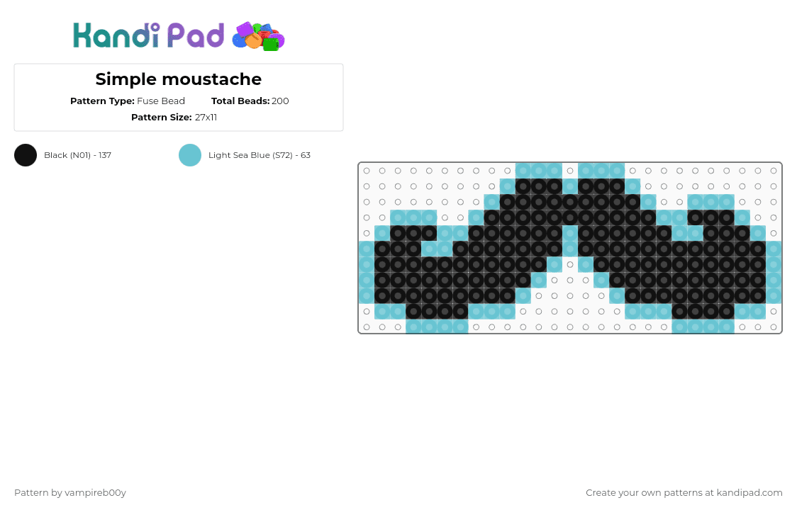Simple moustache - Fuse Bead Pattern by vampireb00y on Kandi Pad - black,light blue
