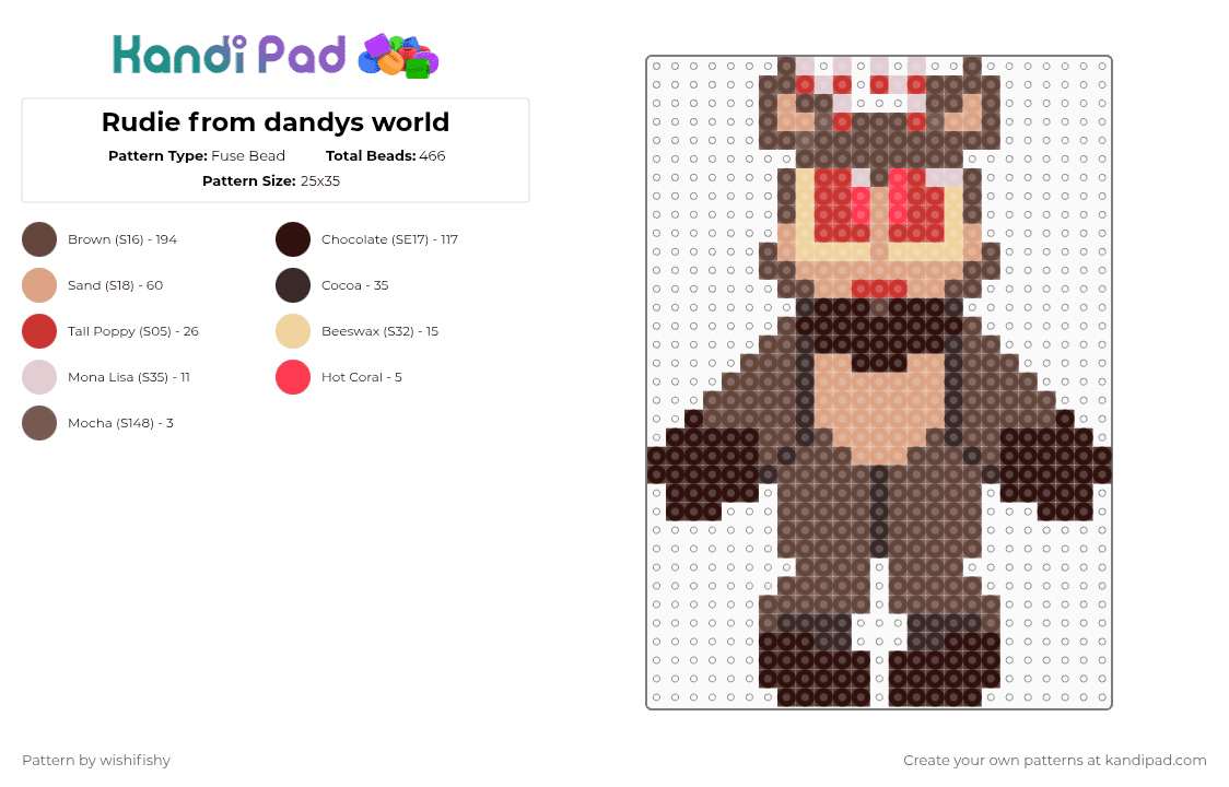 Rudie from dandys world - Fuse Bead Pattern by wishifishy on Kandi Pad - brown,dandys world,perler,rudie dandys world,rudie,christmas