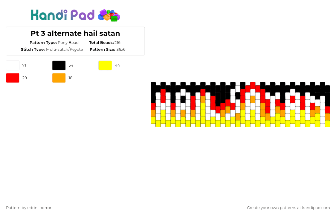 Pt 3 alternate hail satan - Pony Bead Pattern by edrin_horror on Kandi Pad - red,yellow,fire,hail satan,satan,pt 3
