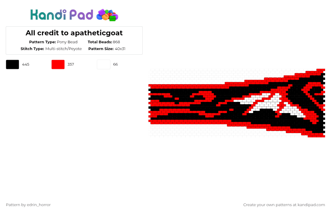 All credit to apatheticgoat - Pony Bead Pattern by edrin_horror on Kandi Pad - red