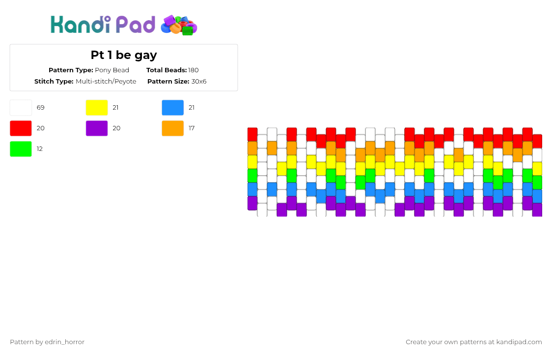 Pt 1 be gay - Pony Bead Pattern by edrin_horror on Kandi Pad - orange,light blue,colorful,pride,gay,be gay,red,yellow,rainbow,pt 1