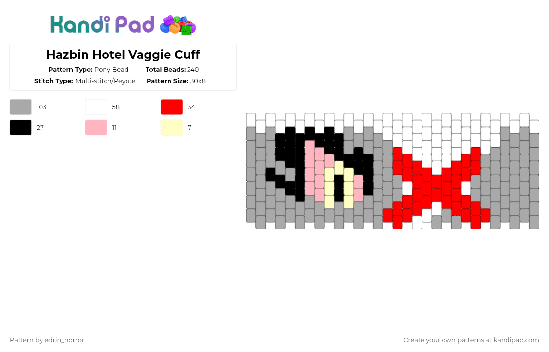 Hazbin Hotel Vaggie Cuff - Pony Bead Pattern by edrin_horror on Kandi Pad - beige,hazbin,hazbin hotel,vivzipop,vaggie