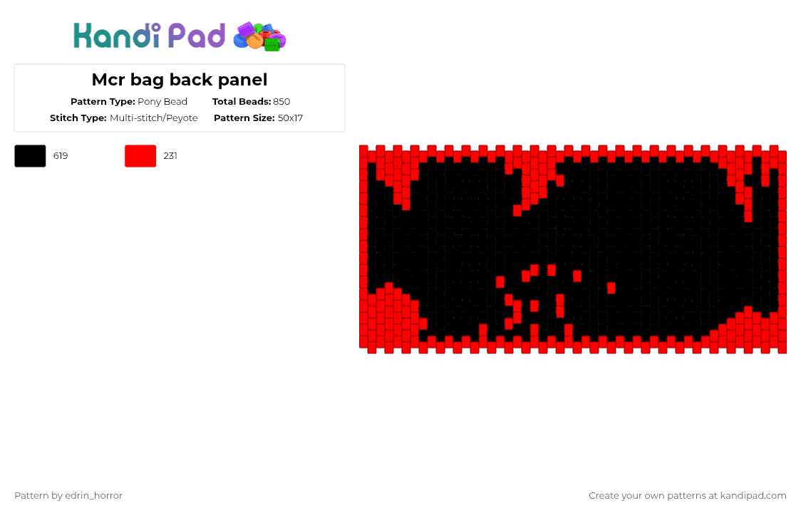 Mcr bag back panel - Pony Bead Pattern by edrin_horror on Kandi Pad - black,red