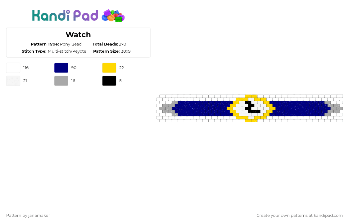 Watch - Pony Bead Pattern by janamaker on Kandi Pad - white,purple