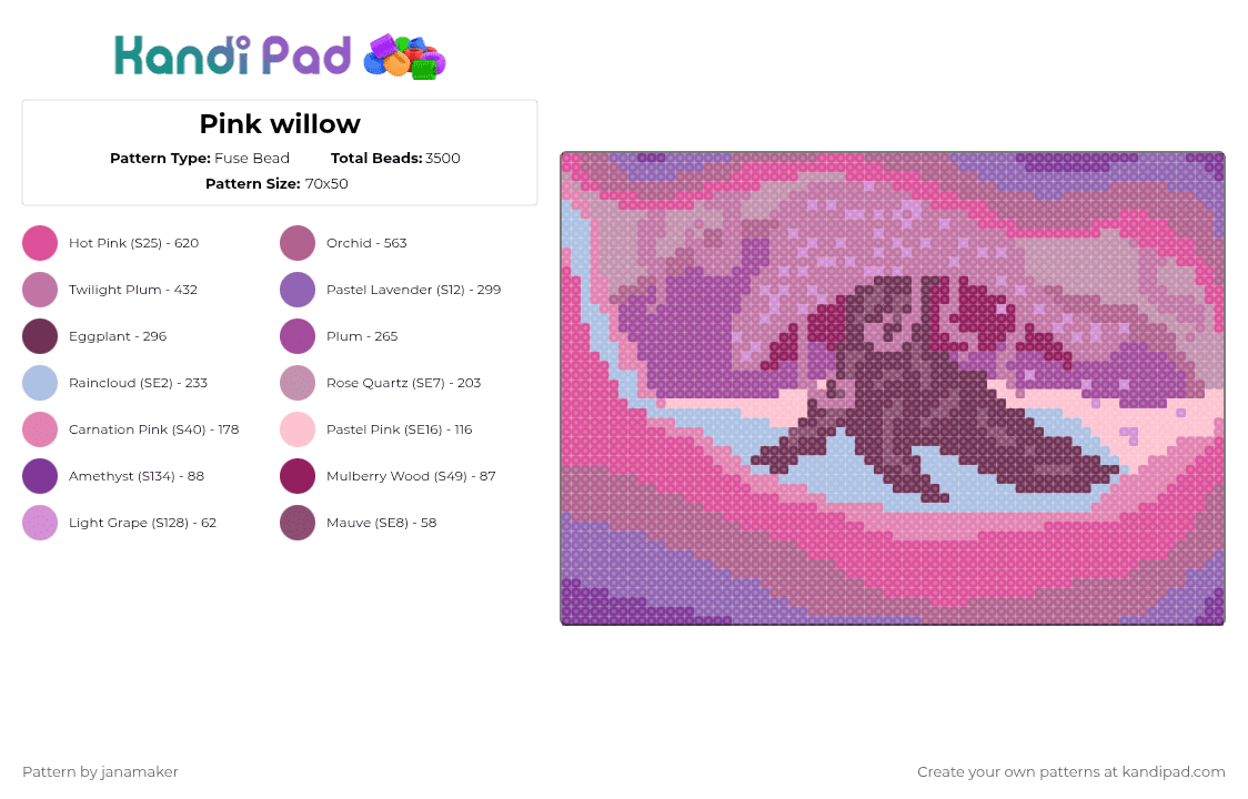 Pink willow - Fuse Bead Pattern by janamaker on Kandi Pad - pink,willow,preppy,nature