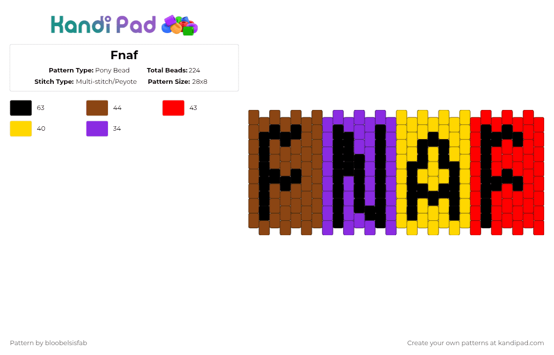 Fnaf - Pony Bead Pattern by bloobelsisfab on Kandi Pad - red