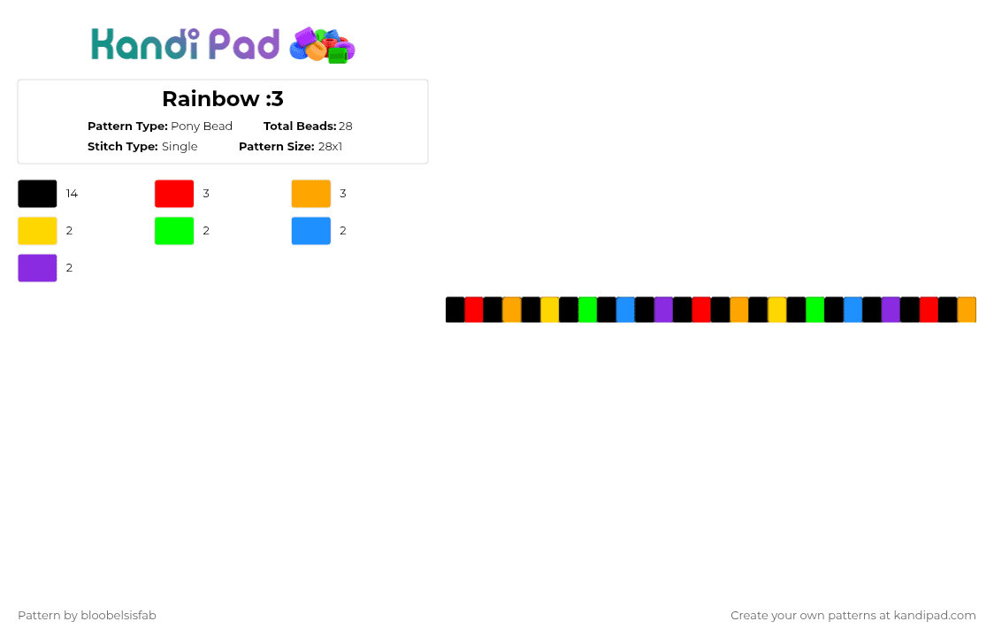 Rainbow :3 - Pony Bead Pattern by bloobelsisfab on Kandi Pad - black,red,orange
