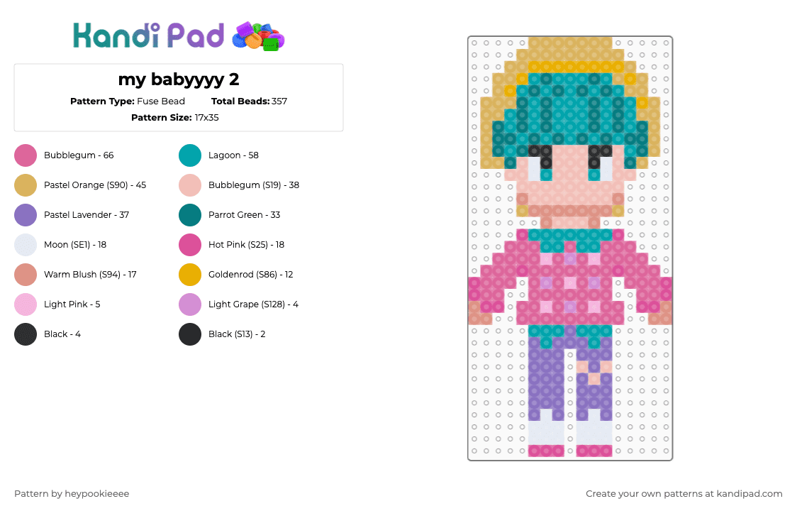 my babyyyy 2 - Fuse Bead Pattern by heypookieeee on Kandi Pad - teal,pink