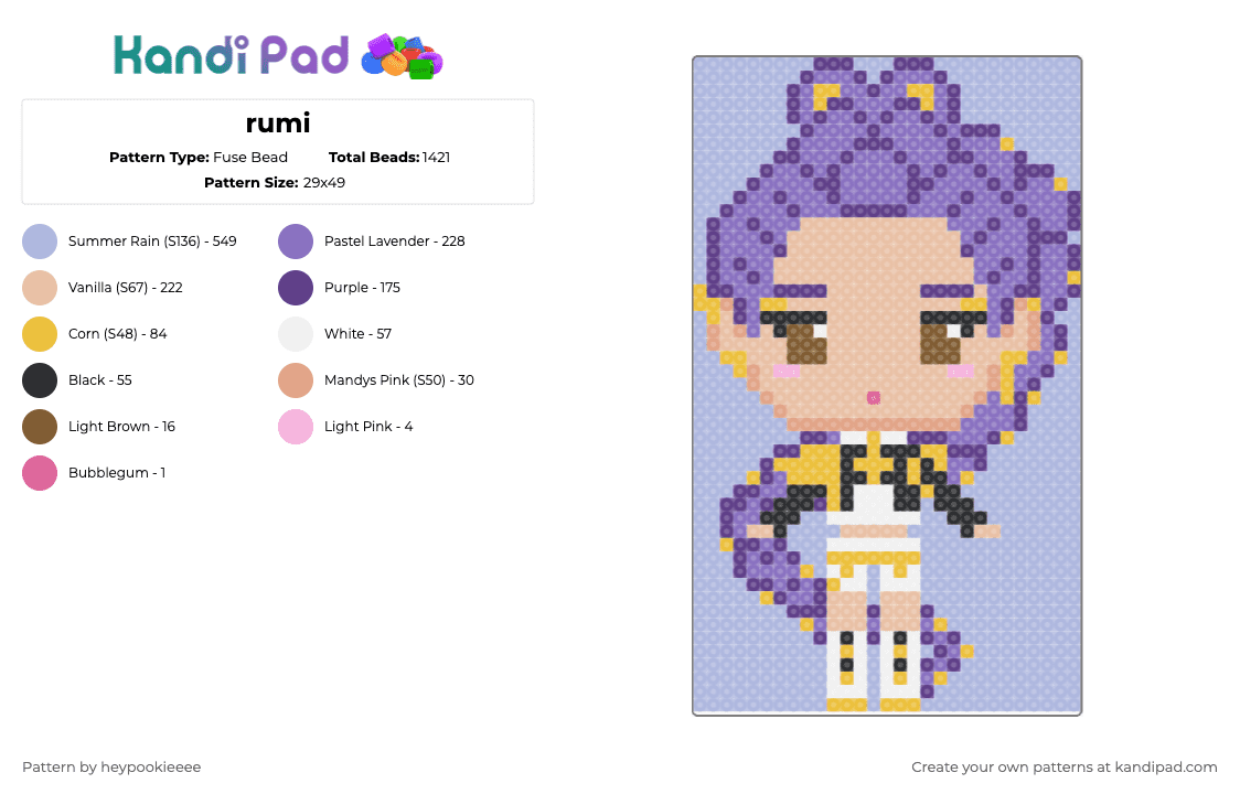 rumi - Fuse Bead Pattern by heypookieeee on Kandi Pad - blue,beige,pink