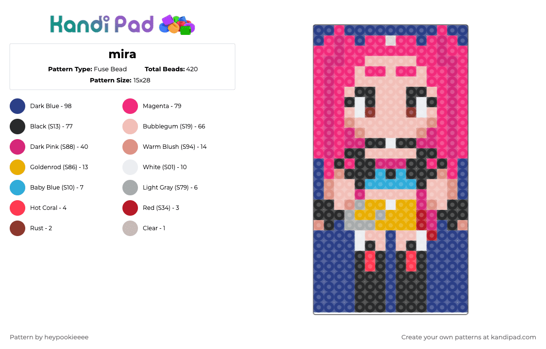 mira - Fuse Bead Pattern by heypookieeee on Kandi Pad - beige,pink,blue