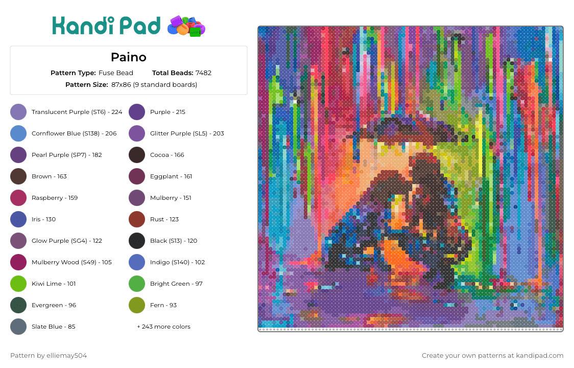 Paino - Fuse Bead Pattern by elliemay504 on Kandi Pad - painting,colorful,rain,drip,vibrant,creative,artistic,masterpiece,purple,multicolored