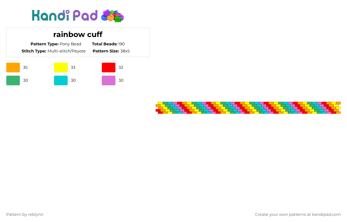 rainbow cuff - Pony Bead Pattern by reblynn on Kandi Pad - green,pink,orange,colorful