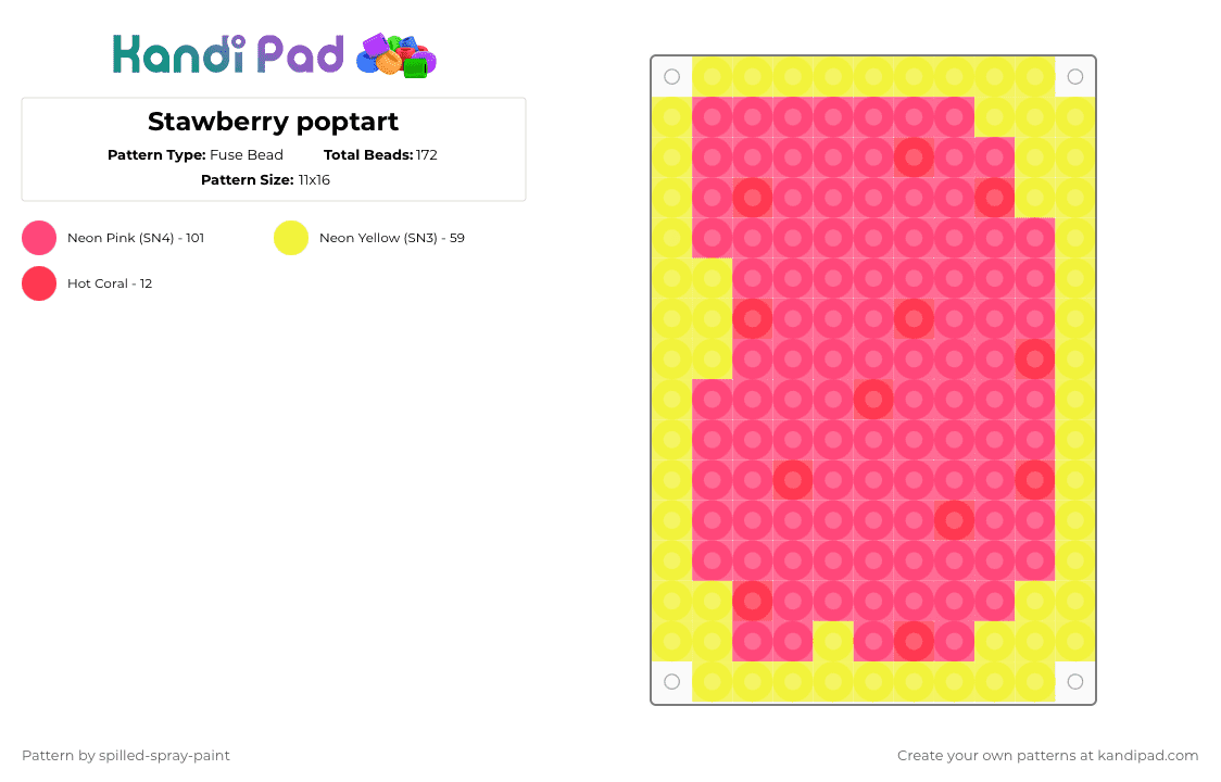 Stawberry poptart - Fuse Bead Pattern by spilled-spray-paint on Kandi Pad - yellow,red