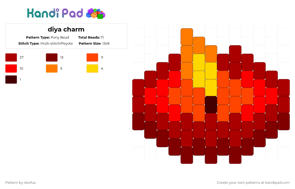 diya charm - Pony Bead Pattern by doofus on Kandi Pad - cotdfestivalscultural, diwali, red, southasia, tihar