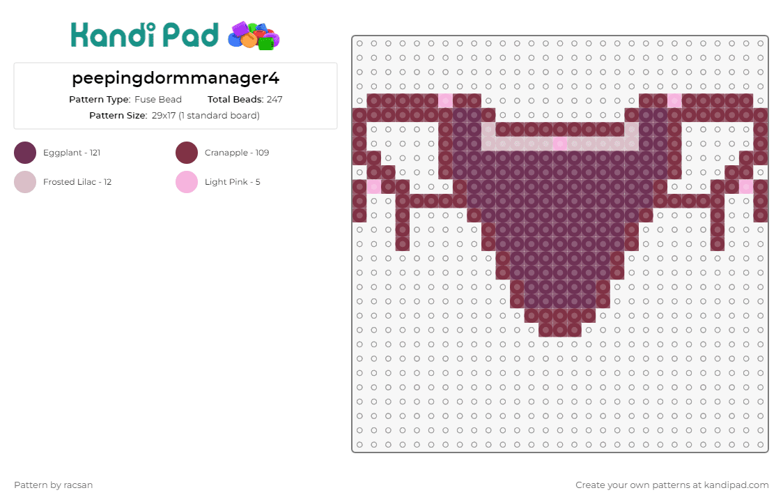 peepingdormmanager4 - Fuse Bead Pattern by racsan on Kandi Pad - peeping dorm manager,video game,bikini,underwear,thong,quirky,charm,playful,fun,red,burgundy