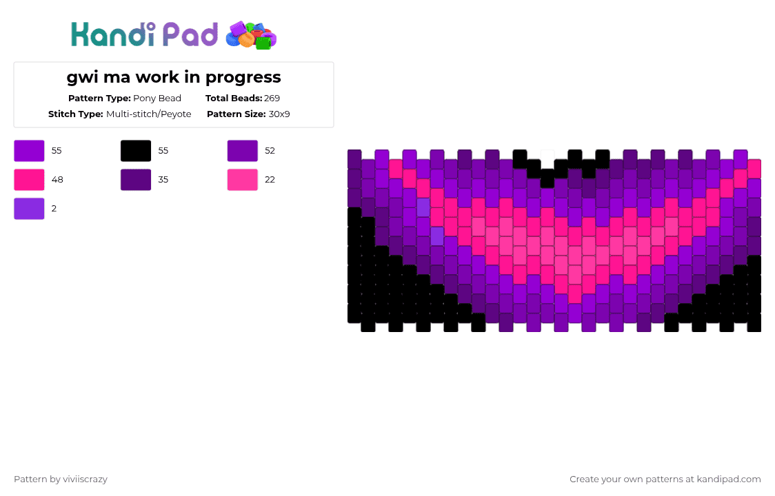 gwi ma work in progress - Pony Bead Pattern by viviiscrazy on Kandi Pad - pink,purple