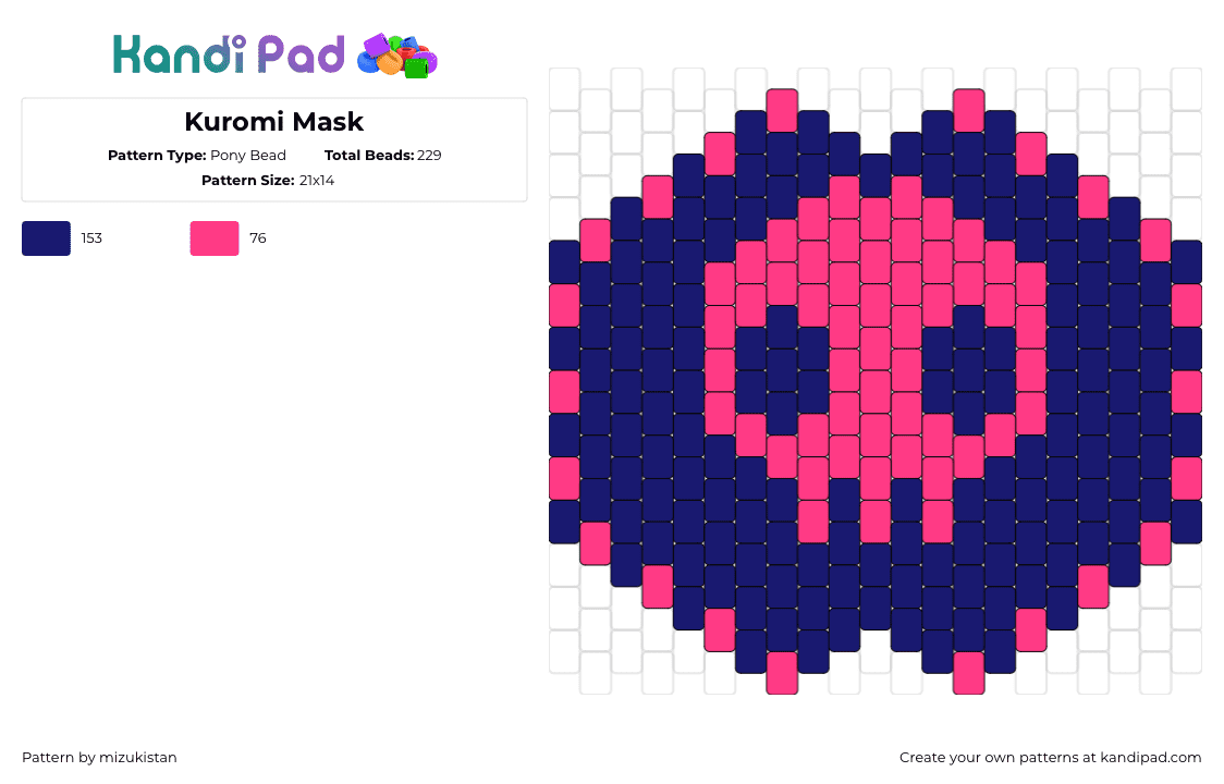 Kuromi Mask - Pony Bead Pattern by mizukistan on Kandi Pad - kuromi,skull,sanrio,mask,blue,pink