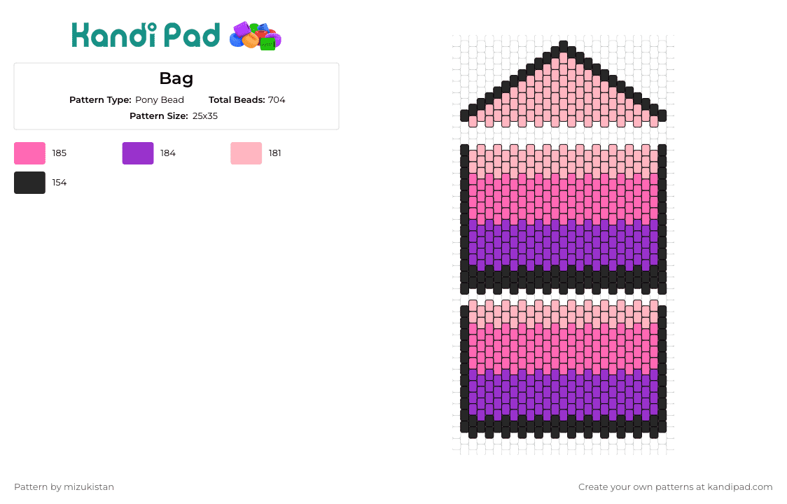Bag - Pony Bead Pattern by mizukistan on Kandi Pad - bag,panels,gradient,stylish,elegant,accessory,functional,pink,purple