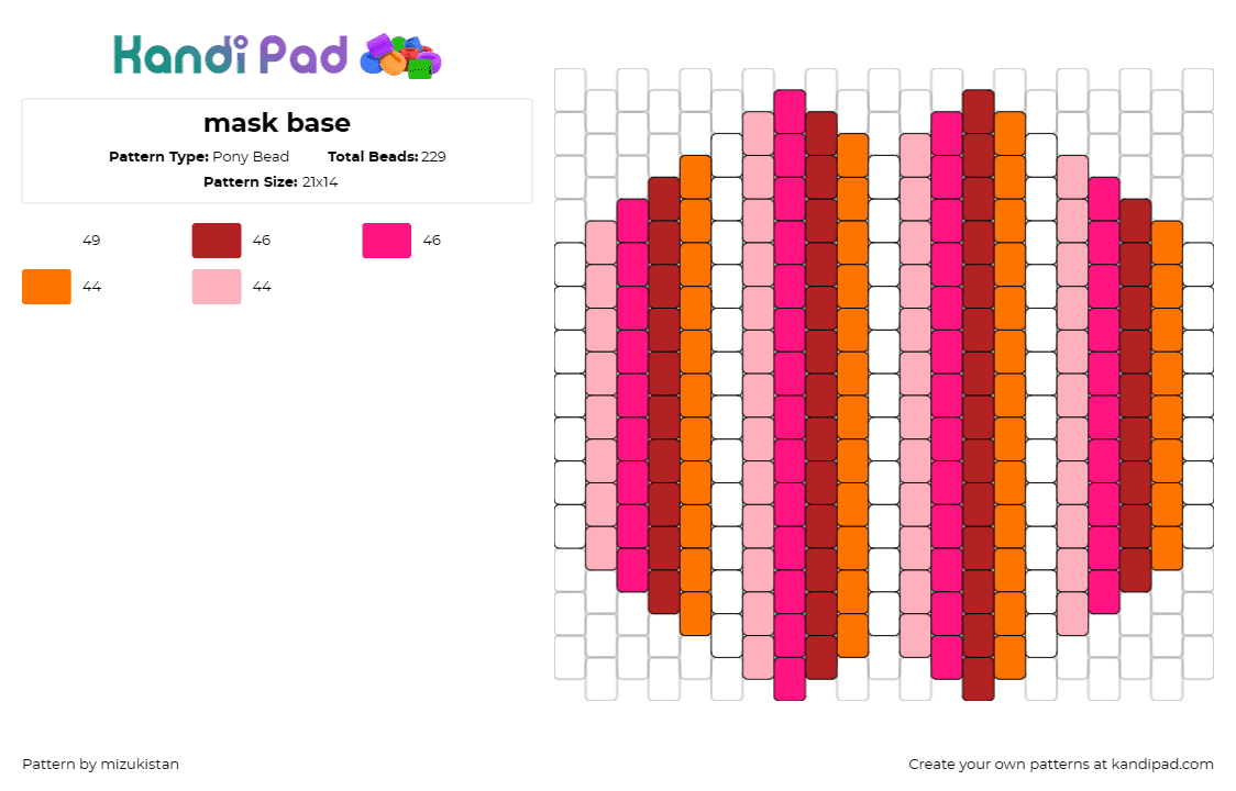 mask base - Pony Bead Pattern by mizukistan on Kandi Pad - vertical,stripes,mask,bright,neon,pink,red