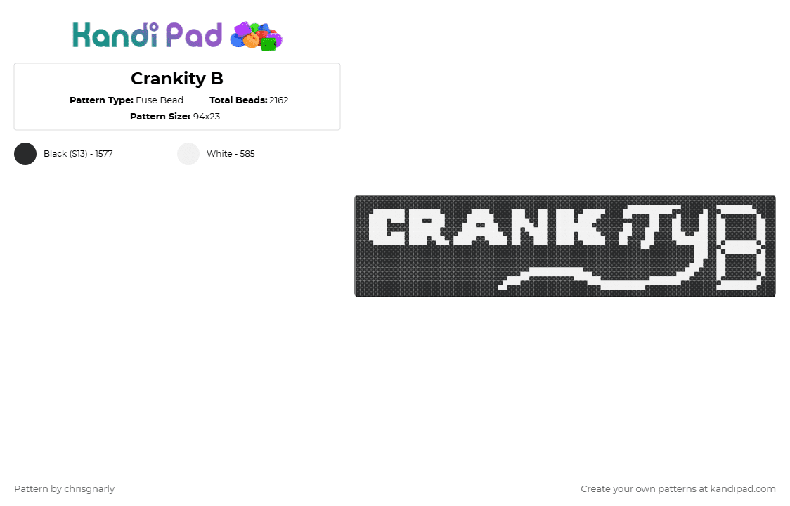 Crankity B - Fuse Bead Pattern by chrisgnarly on Kandi Pad - levity,crankdat,tape b,dj,edm,b2b,logo,festival,music,black,white