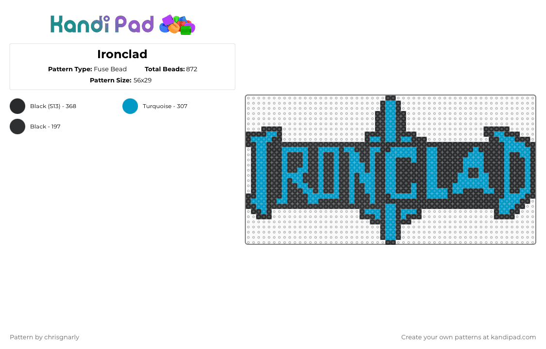 Ironclad - Fuse Bead Pattern by chrisgnarly on Kandi Pad - ironclad,logo,light blue,black