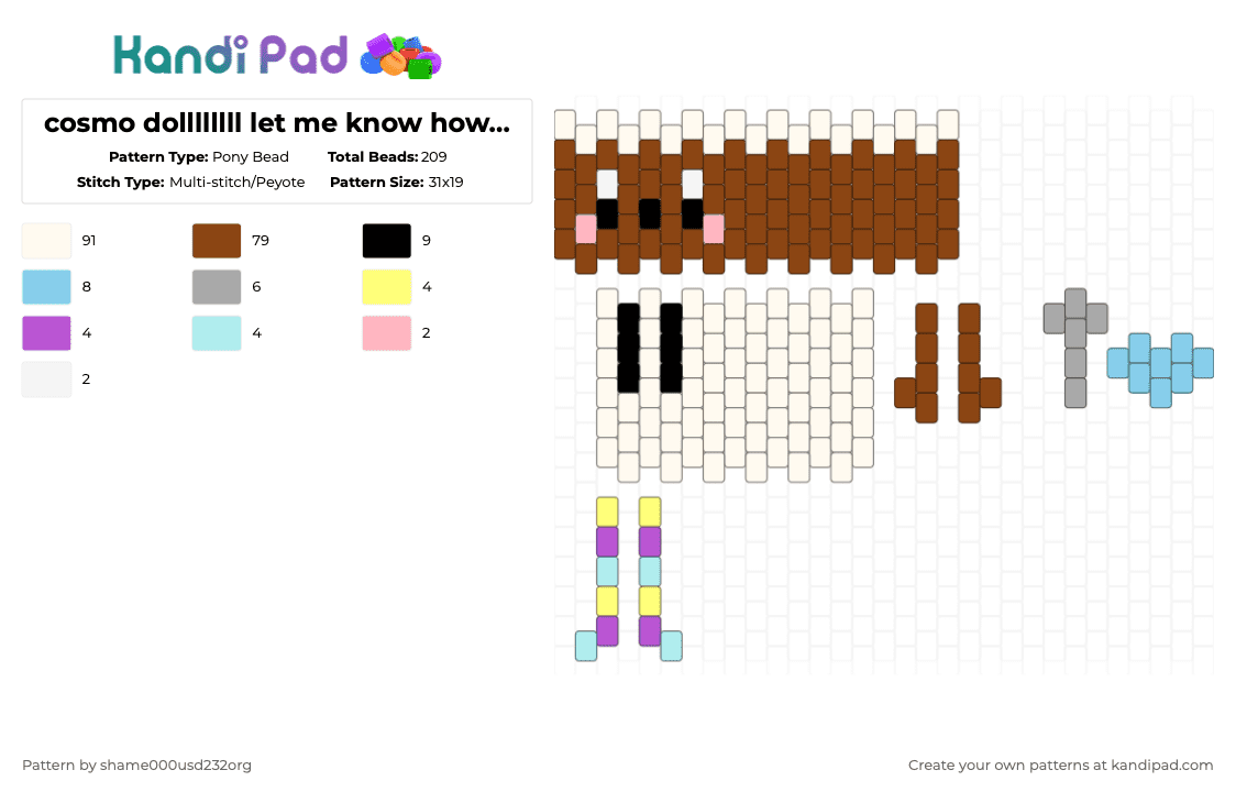cosmo dollllllll let me know how it turns out - Pony Bead Pattern by shame000usd232org on Kandi Pad - white,red