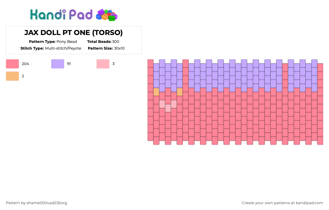 JAX DOLL PT ONE (TORSO) - Pony Bead Pattern by shame000usd232org on Kandi Pad - pink